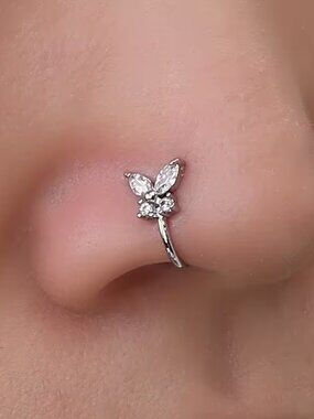 Butterfly Nose Cuff Silver Tone Rhinestone Crystal No Piercing Jewelry